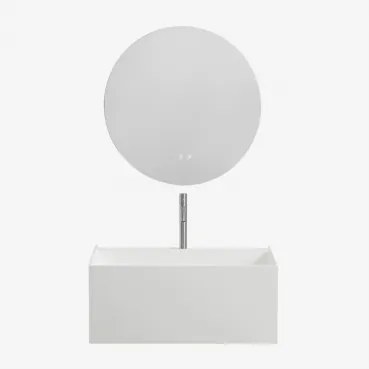 Nerine Zwevend Badkamermeubelset Van Hars Met Geïntegreerde Wastafel En Led-verlichting Wit & Round Led And Antifog Ø70 Cm - Sklum