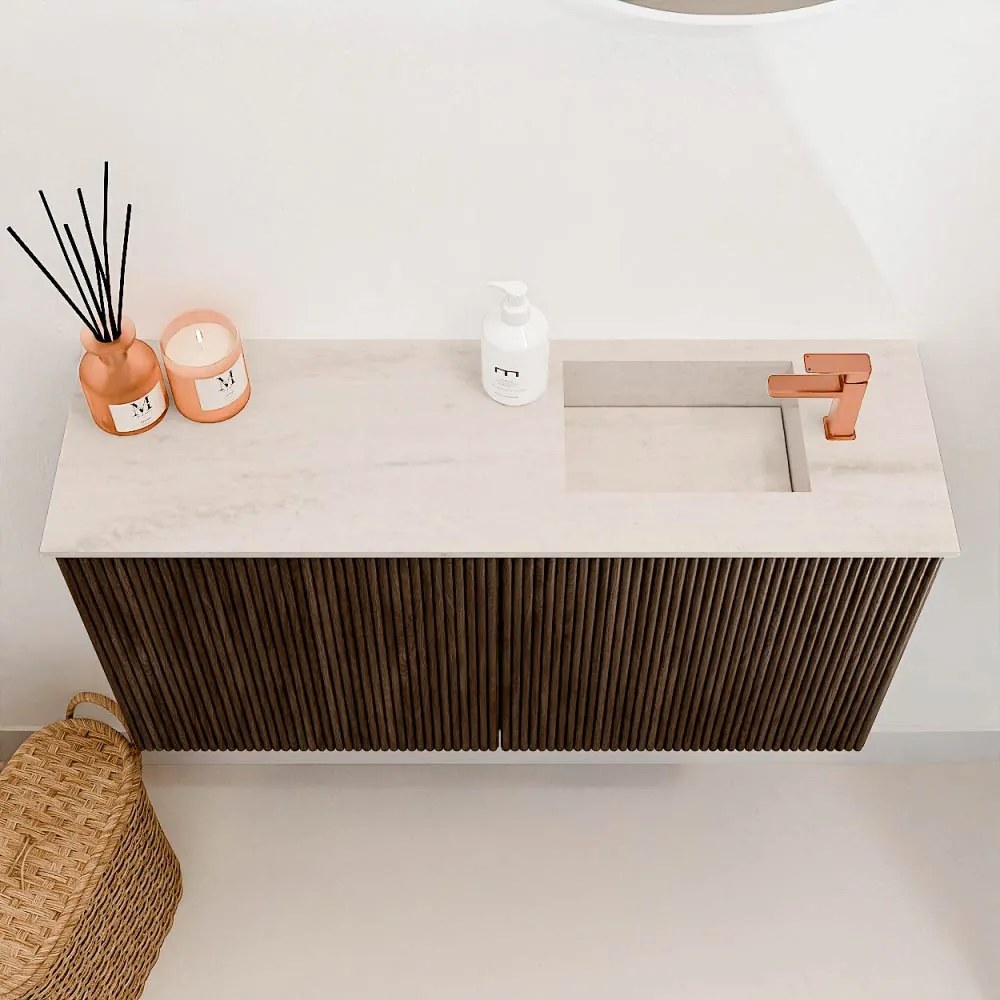 Mondiaz Joya DLux 80cm toiletmeubel walnut met wastafel faye rechts 1 kraangat meli