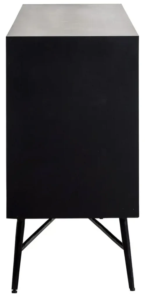 Richmond Interiors Tetro Zwart Dressoir Met Zilveren Deuren - 160x40x77cm.