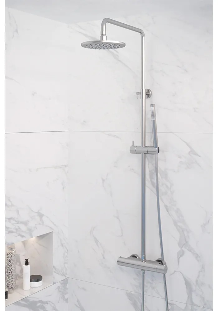 Brauer Brushed Edition opbouw regendoucheset met staafhanddouche en hoofddouche 20cm RVS geborsteld PVD