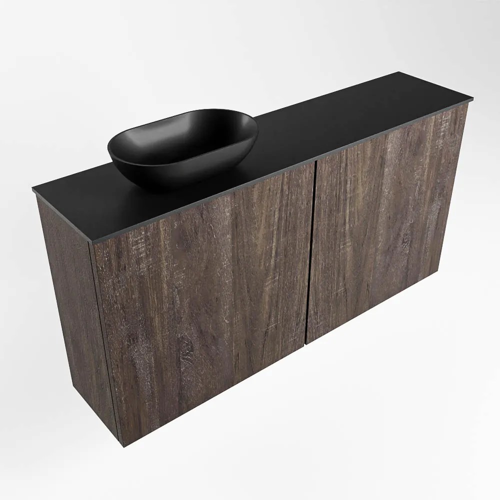 Mondiaz Fowy toiletmeubel 100cm dark brown met zwarte waskom links zonder kraangat