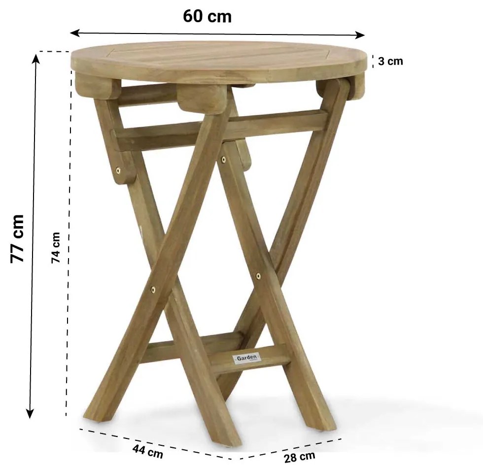 Tuintafel Rond  60 cm Teak Old teak greywash   Derby inklapbare