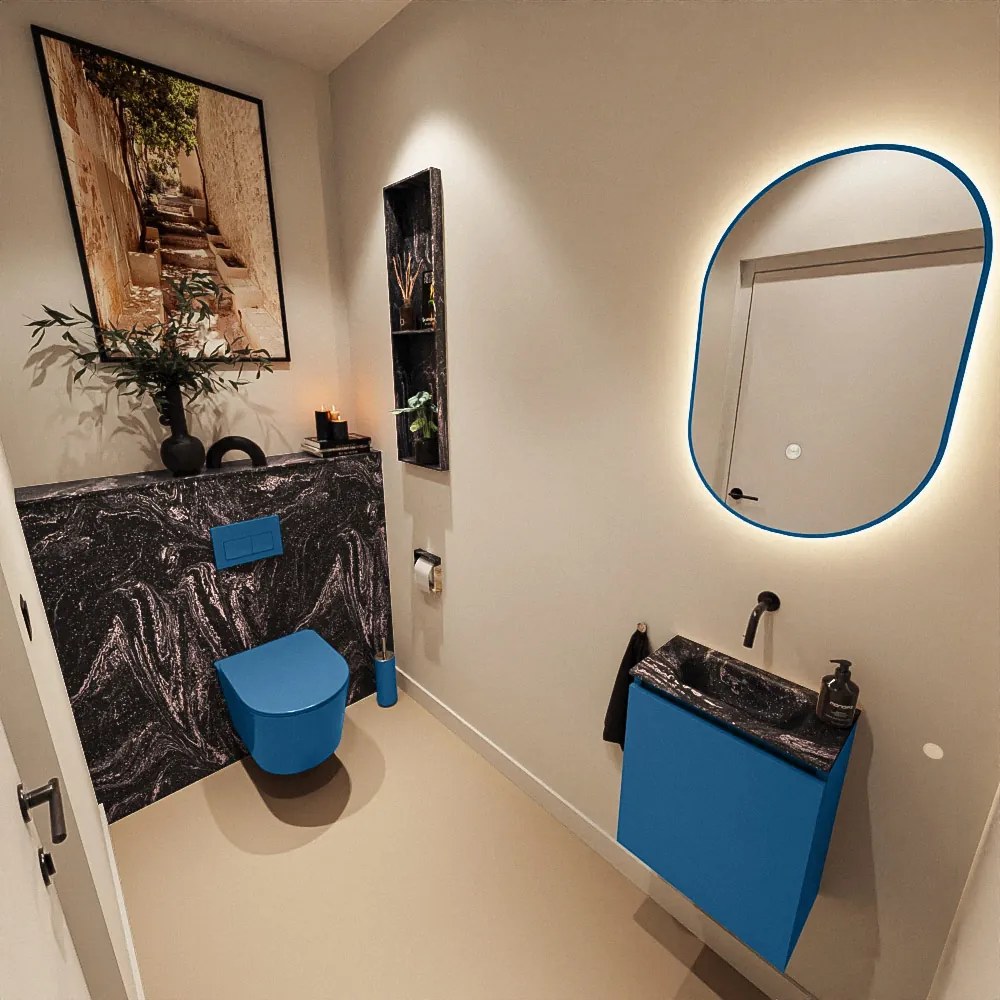 Mondiaz Ture DLux toiletmeubel 40cm jeans met wastafel lava midden zonder kraangat