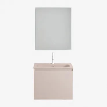 Macrae Houten Badkamermeubelset Met Geïntegreerde Wastafel Beige – Linnen & Rechthoekige Led En Anticondens 60x70 Cm Tamsin - Sklum