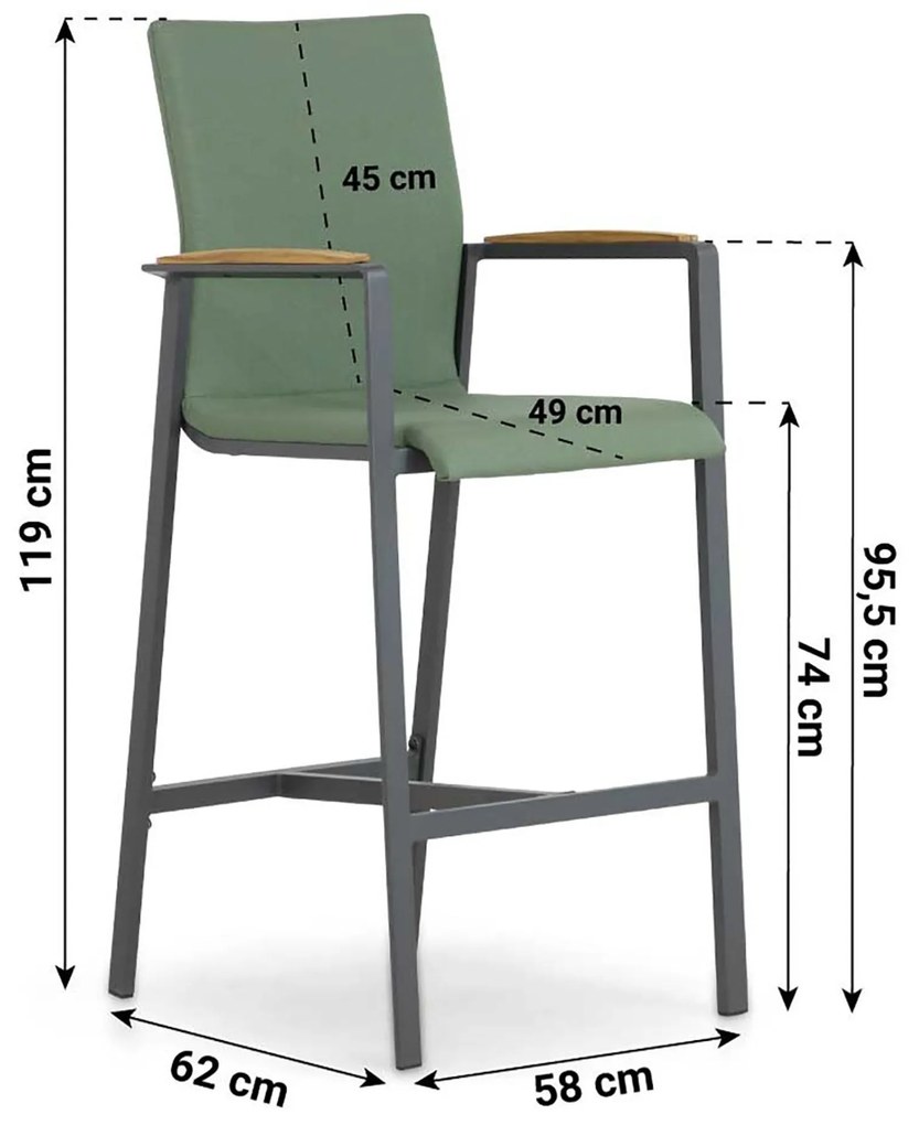 Barstoel Aluminium/textileen Groen Lifestyle Garden Furniture Brandon
