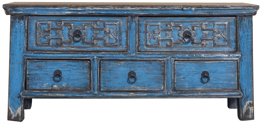 Fine Asianliving Antieke Chinese TV-meubel Blauw B97xD35xH45cm