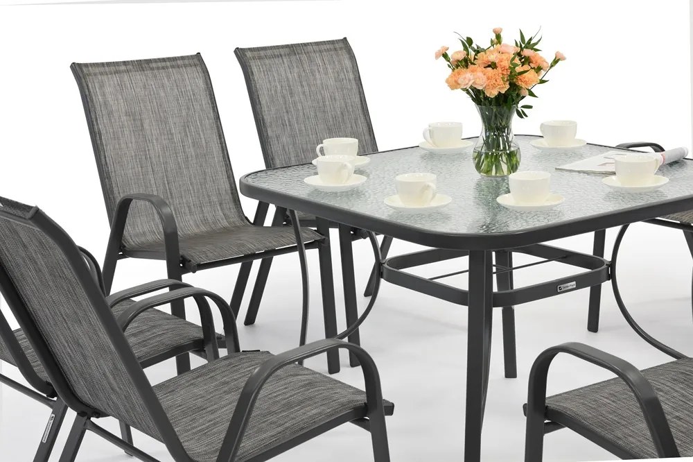 Metalen tuinmeubelen Modena grijs voor 8 personen met vierkante tafel Garden Point