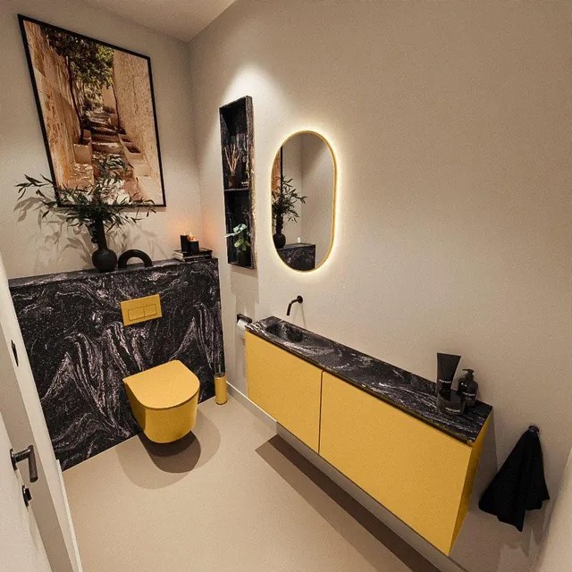 MONDIAZ TURE-DLUX 120cm toiletmeubel Ocher. EDEN wastafel Lava positie links. Zonder kraangat. TUREDX120OCHL0LAV