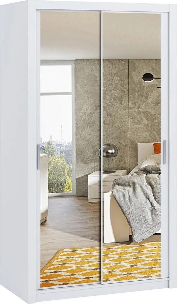 Kledingkast Catromi 104, Wit, 215x120x62cm, 126.5 kg, Kledingkast deuren: Schuivend, Aantal planken: 5, Aantal planken: 5