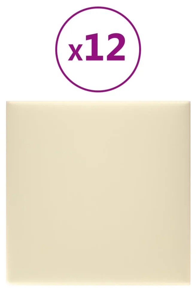 vidaXL Wandpanelen 12 st 1,08 m² 30x30 cm kunstleer crèmekleurig