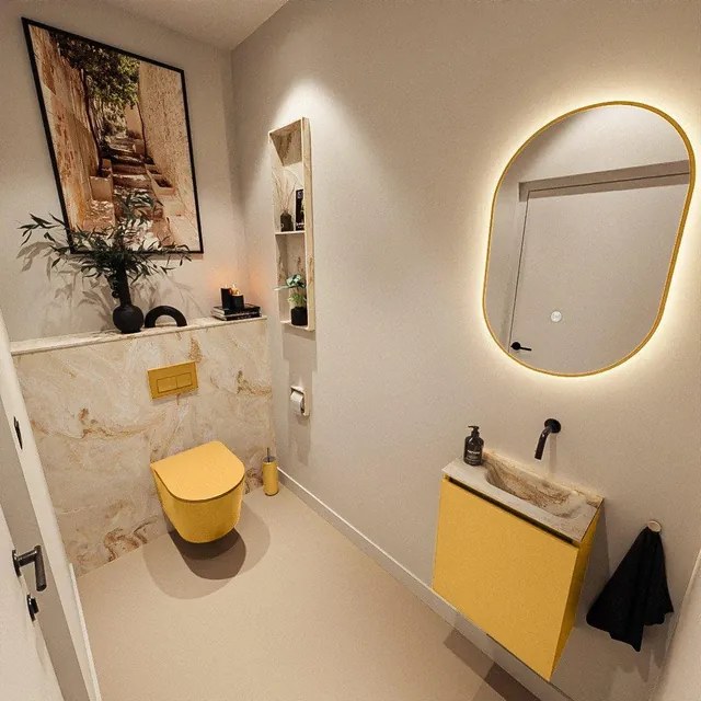 MONDIAZ TURE-DLUX 40cm toiletmeubel Ocher. EDEN wastafel Frappe positie rechts. Zonder kraangat. TUREDX40OCHR0FRA