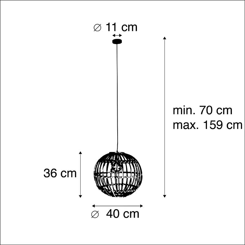 Eettafel / Eetkamer Landelijke hanglamp bamboe 40 cm - Cane Landelijk / Rustiek E27 Scandinavisch bol / globe / rond Binnenverlichting Lamp