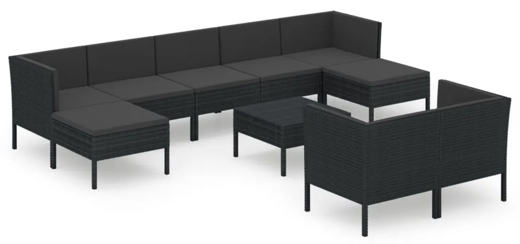 vidaXL 10-delige Loungeset met kussens poly rattan zwart