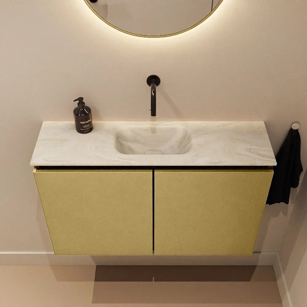 Mondiaz Ture DLux toiletmeubel 80cm oro met wastafel ostra midden zonder kraangat