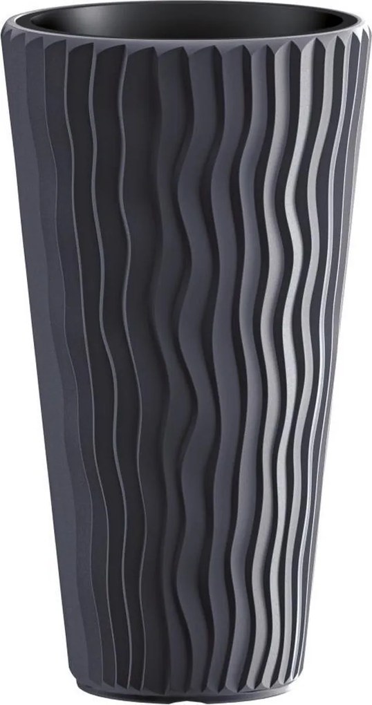 Prosperplast Sandy Slim Hoge Bloempot - Antraciet - 70,8 cm hoog - Met binnenpot