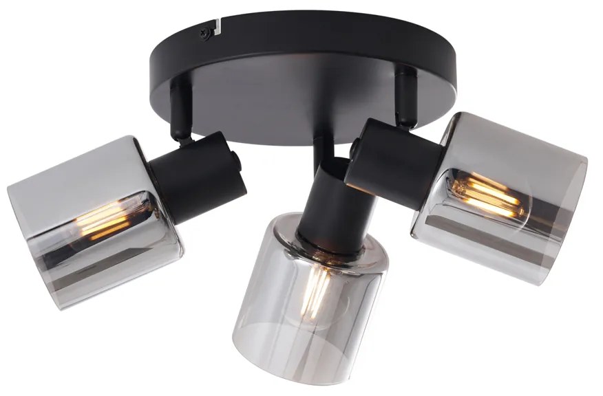 Moderne plafondlamp zwart met smoke glas rond 3-lichts - Cilin