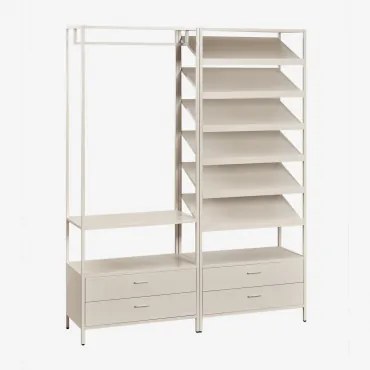 Janine 2-delige Open Modulaire Kledingkast Met Lades En Schoenenrek In Staal Tapioca Beige - Sklum