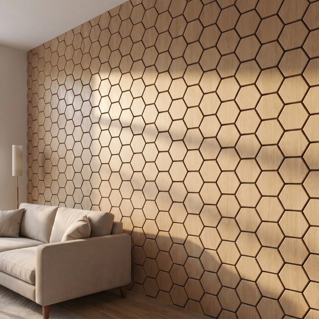 Hexagon Panel Naturel Eiken 81CM | Akoestisch | Wanddecor | Zeshoekig