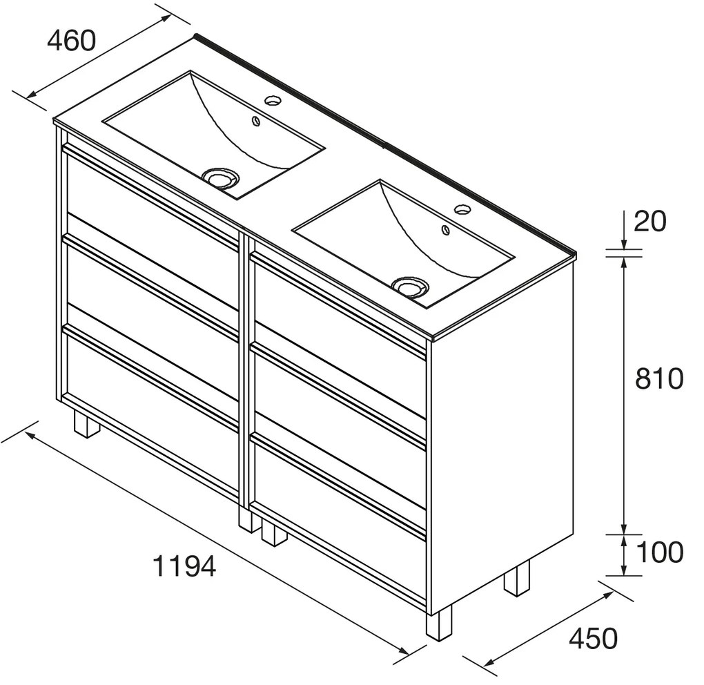 Muebles Resh badmeubel 120cm met 6 lades en wastafel zwart mat