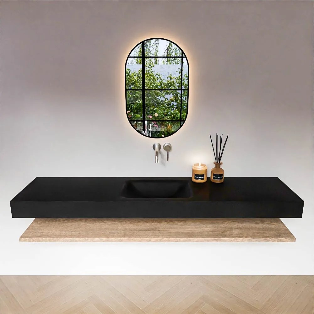 Zaro Alan badmeubel 190cm met planchet washed oak en vrijhangende wastafel cloud midden zonder kraangat urban