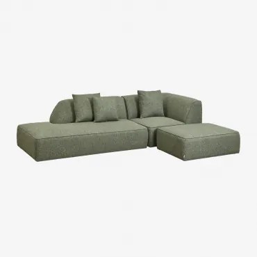 2-delige Modulaire Hoekbank Met Linker Divan En Gestoffeerde Poef Cardea Bouclé Saliegroen - Sklum