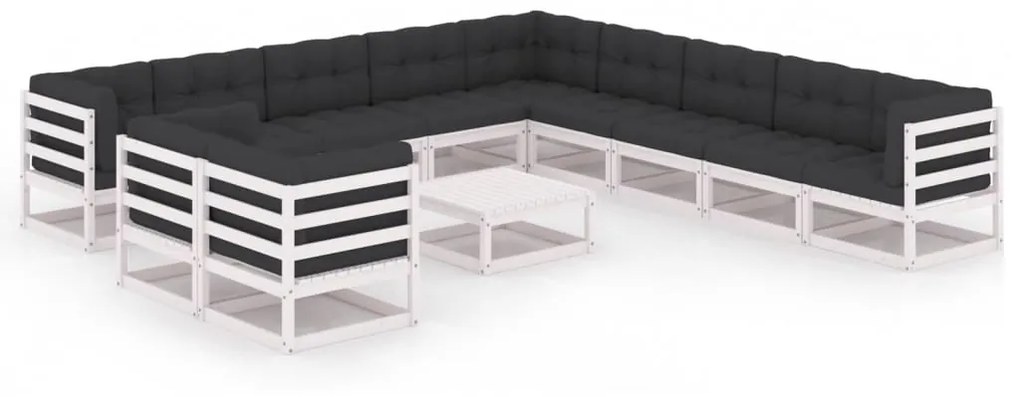 vidaXL 12-delige Loungeset met kussens massief grenenhout wit