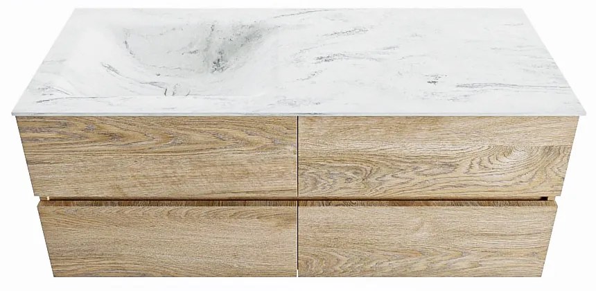 Mondiaz Vica DLux badmeubel 120cm washed oak 4 lades met wastafel opalo links 1 kraangat