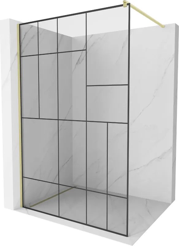 Mexen Kioto douchewand Walk-in 80 x 200 cm, zwart patroon 8 mm, geborsteld goud - 800-080-101-55-78