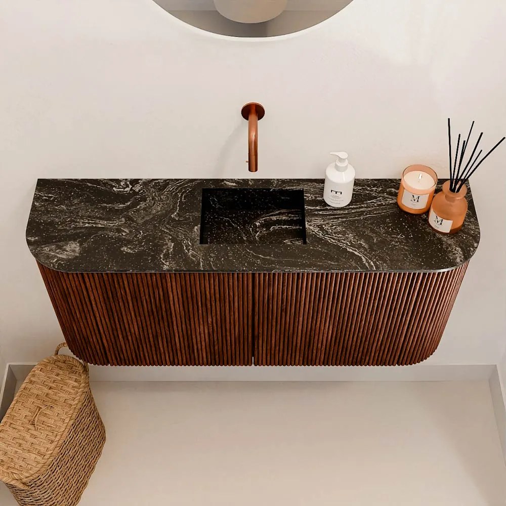 Mondiaz Joya DLux 95cm toiletmeubel ronding links/rechts ruby met wastafel faye midden zonder kraangat lava