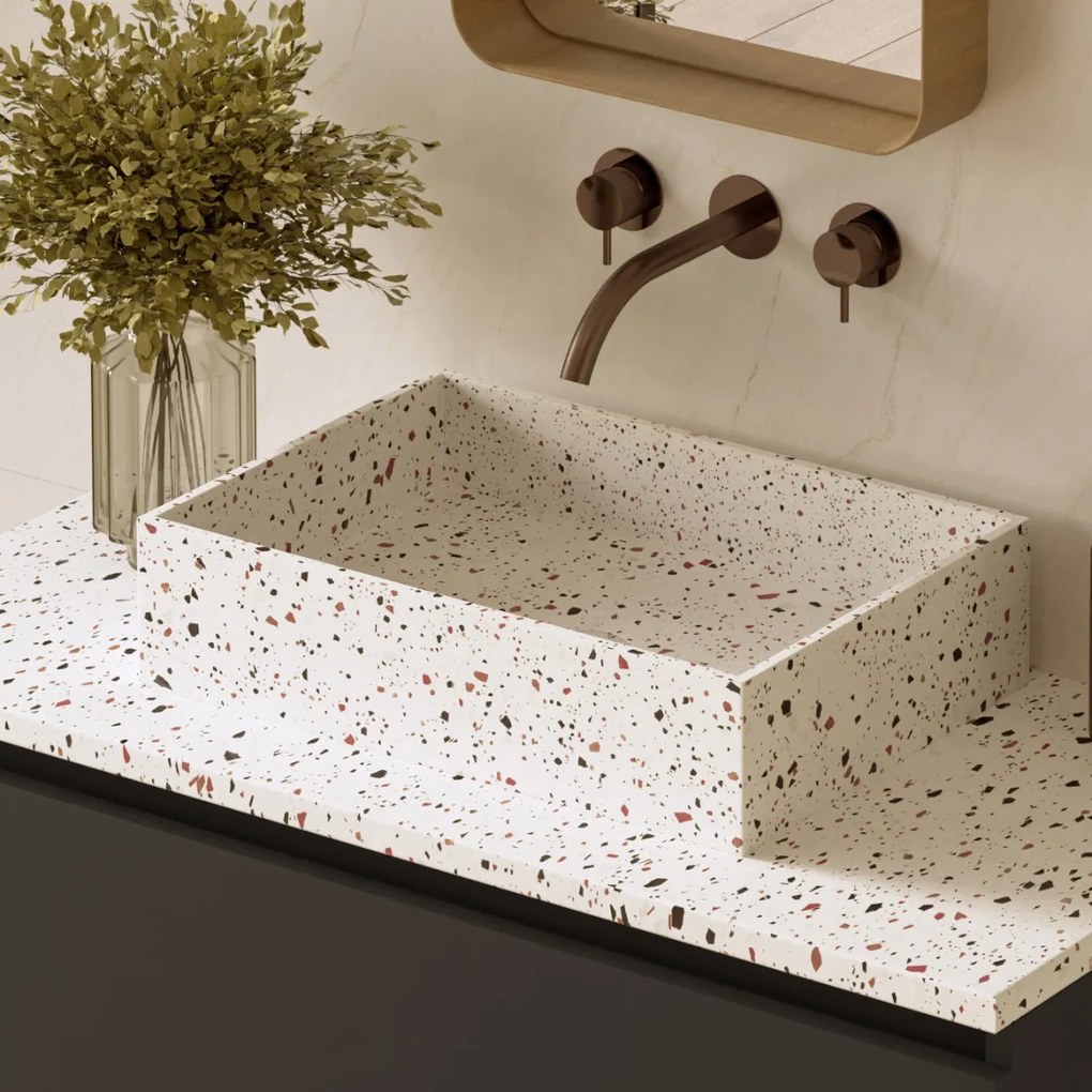 Fontana Terrazzo ribbelfront badmeubel 80cm mat zwart met rechthoekige waskom en toppaneel