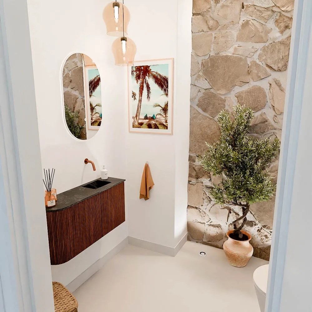 Mondiaz Joya DLux 80cm toiletmeubel ronding links ruby met wastafel faye rechts zonder kraangat lava