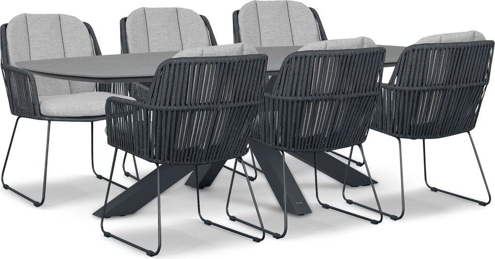 Tuinset 6 personen 240 cm Rope Grijs Domani Furniture Trivento/Voyage