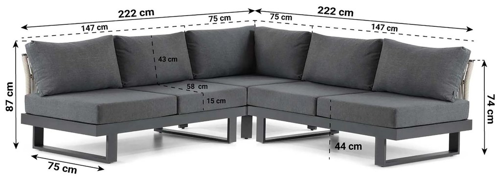 Hoek loungeset 5 personen Aluminium Grijs Lifestyle Garden Furniture Lorenzo
