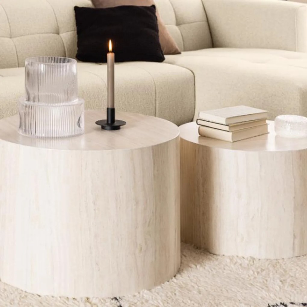 Ronde Salontafelset Beige Travertin Look