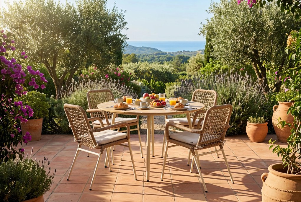 Tuinset Ronde Tuintafel 4 personen 125 cm Aluminium/Rope Taupe De Laan Projects