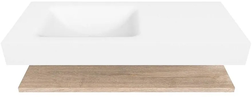 Zaro Alan badmeubel 110cm met planchet washed oak en vrijhangende wastafel cloud links 1 kraangat talc
