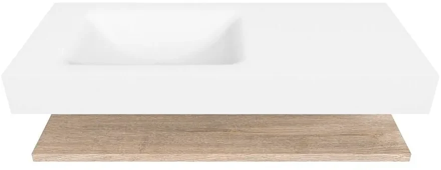 Zaro Alan badmeubel 110cm met planchet washed oak en vrijhangende wastafel cloud links 1 kraangat talc
