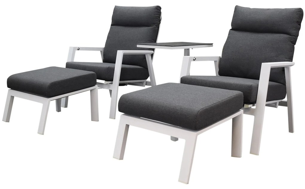 Vegas Tracy lounge balkonset 5 delig verstelbaar wit aluminium