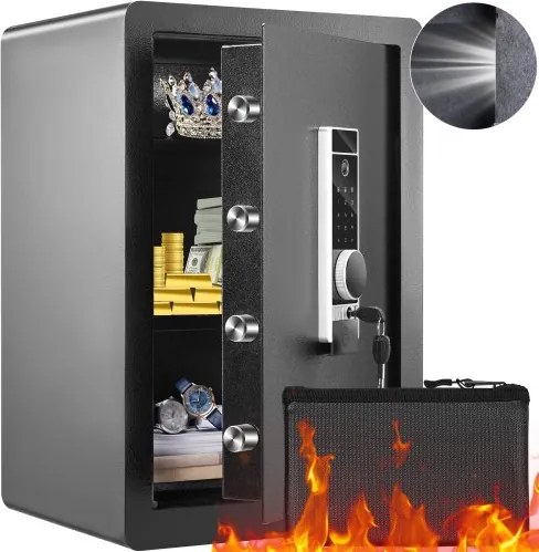 VEVOR Safe 62 L, meubelkluis met brandwerende geldzak, wachtwoord-, sleutel- en vingerafdrukopeningsmethoden, plus een verwijderbare plank, binnenkast, muurkluis voor contant geld, sieraden, documenten, waardevolle spullen