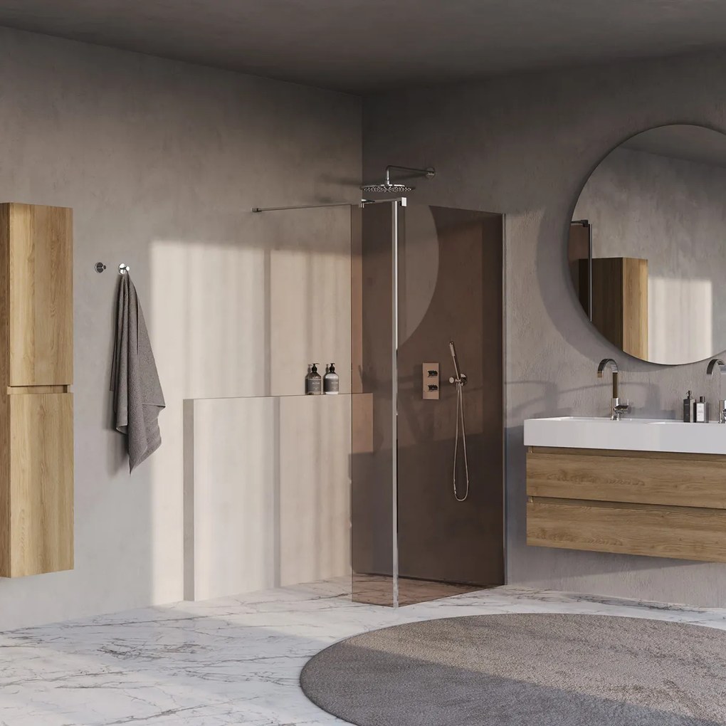 Brauer Oblivion inloopdouche bronsglas 120cm met 30cm zijwand chroom