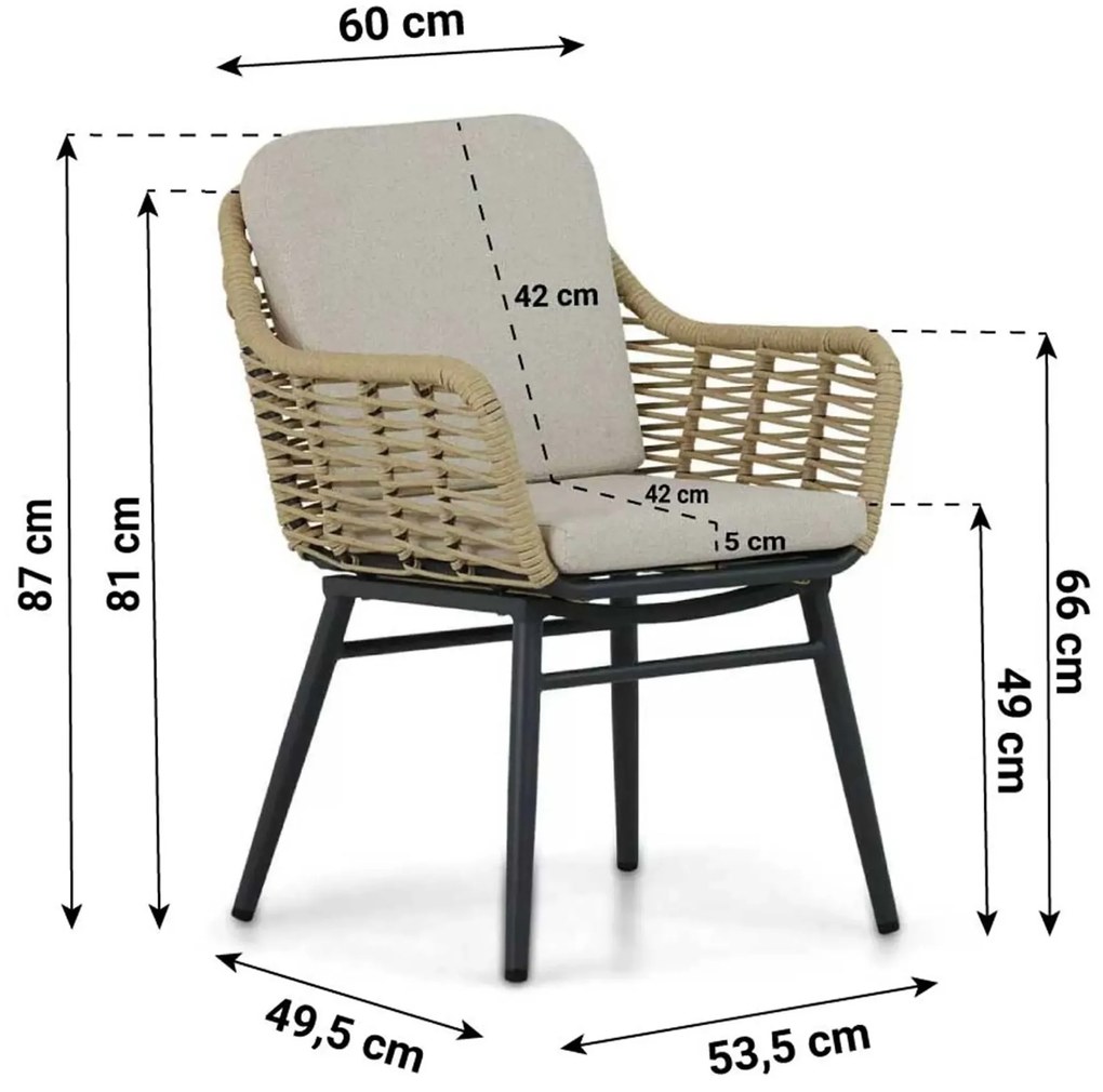Tuinset Ronde Tuintafel 4 personen 130 cm Aluminium/rope Taupe Coco Antoni/Montana