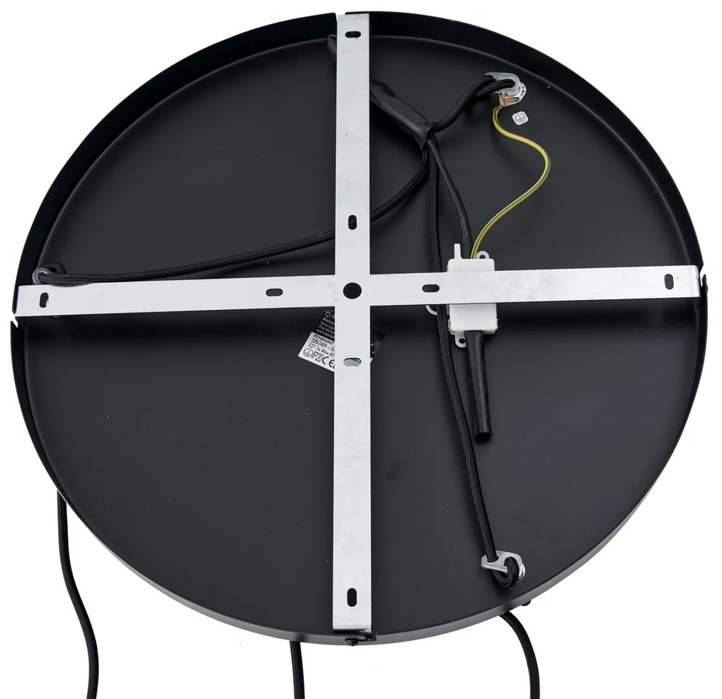 Japandi hanglamp zwart met bruine stoffen kap 3-lichts - Bida