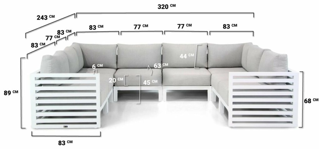 U-Vorm Loungeset 8 personen Aluminium Wit Santika Furniture Santika Jaya