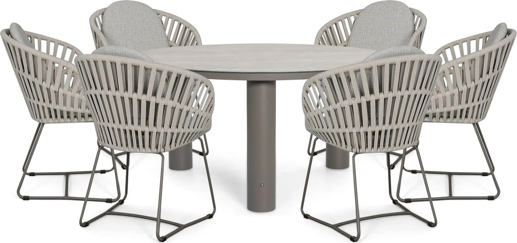Tuinset Ronde Tuintafel 6 personen 150 cm Rope Taupe Santika Furniture Santika