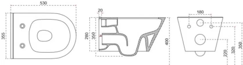 Mueller Filo randloos toilet met dunne toiletzitting 53cm wit glans