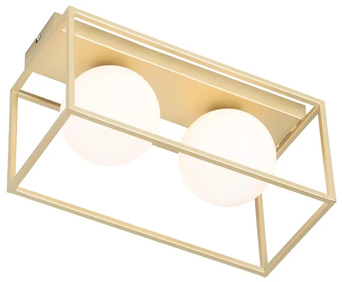 Design plafondlamp goud met wit glas 2-lichts - Aniek