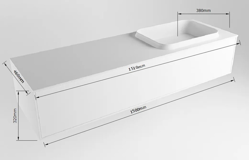 Mondiaz Erin 150cm badmeubel Carrara met 1 lade en zwarte wastafel rechts 1 kraangat