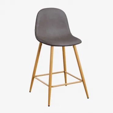 Set Van 4 Hoge Krukken Van Glamm-kunstleer Grijs – Antraciet & ↑65 Cm & Natuurlijk Hout - Sklum