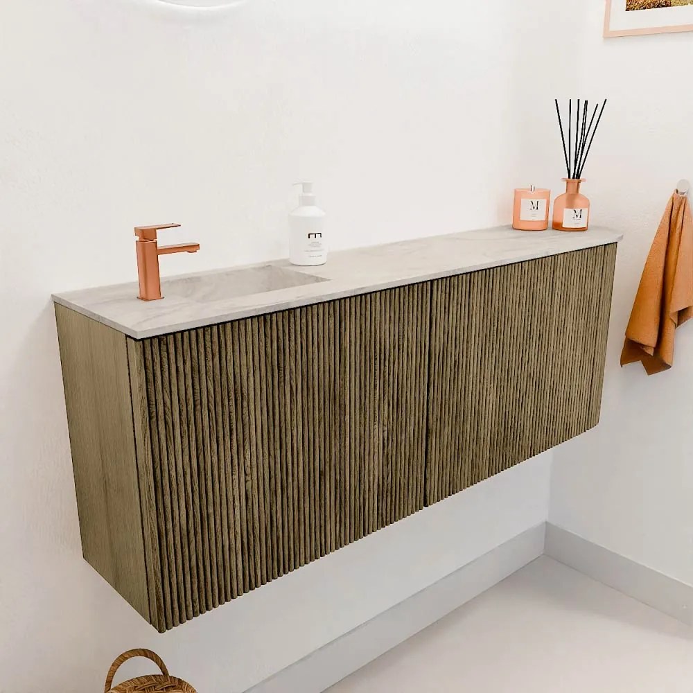 Mondiaz Joya DLux 110cm toiletmeubel ronding rechts dusk met wastafel faye links 1 kraangat ostra