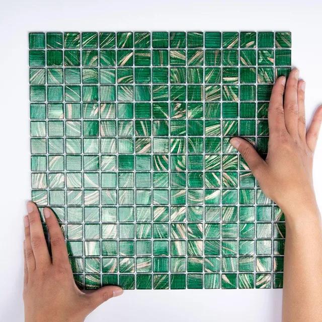 The Mosaic Factory Amsterdam mozaïektegel - 32.2x32.2cm - wand en vloertegel - Vierkant - Glas Medium Green glans GMG721